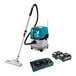 A Makita cordless wet/dry vacuum with batteries and a hose.