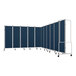 A National Public Seating Robo mobile room divider with blue fabric panels and a gray frame.