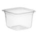 A clear plastic Pactiv deli container with a lid.