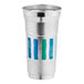A silver aluminum cup with blue and green stripes and the Everyday logo.
