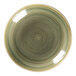A RAK Porcelain deep coupe plate with a green and brown spiral design.