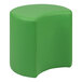 A green leather ottoman with a curved edge.