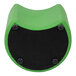 A green and black flexible soft seating moon ottoman with a black base.