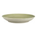 A white porcelain deep coupe plate with green stripes.