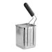 An Avantco stainless steel pasta basket with a black handle.