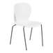 A white plastic Flash Furniture Hercules stacking chair with metal legs.