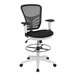 A black mesh mid-back office chair with a white frame.