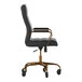 A Flash Furniture black leather office chair with gold legs and wheels.