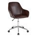 A Flash Furniture brown leather office chair with chrome legs and wheels.
