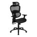A Flash Furniture black mesh office chair with armrests and wheels.