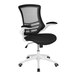 A Flash Furniture black and gray mesh office chair with white accents and a white base.
