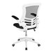 A Flash Furniture Kelista white and black mesh office chair with white frame.