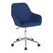 A Flash Furniture blue fabric office chair with chrome legs and wheels.