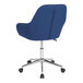 A blue Flash Furniture Cortana office chair with wheels and chrome legs.