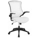 A white Flash Furniture office chair with black frame and flip up arms.