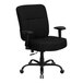 A Flash Furniture black office chair with black fabric seat and arms, and wheels.