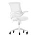 A white Flash Furniture office chair with wheels and a mesh back.