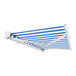 An Awntech Key West blue and white striped retractable awning over a white background.