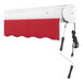 A red Awntech Key West retractable patio awning with a black cord.