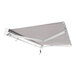 A grey awning with a grey fabric cover and metal frame.
