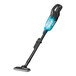 A black Makita cordless vacuum cleaner with a blue trigger handle.