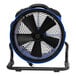 A black and blue XPOWER FC-300A Pro Air portable air circulator utility fan on a stand.