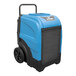 A blue and black XPOWER commercial dehumidifier with wheels.