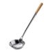An Emperor's Select stainless steel ladle with a wooden handle.