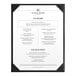 A black Acopa vinyl menu board with white background showing a restaurant menu.
