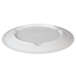 A white plate with a narrow rim on a white background.