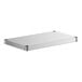 A stainless steel rectangular shelf with metal corners.