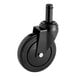 A Regency black polyurethane shelving stem caster with a black wheel and rubber tire.