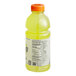 A close up of a Gatorade Lemon Lime Zero Sugar sports drink bottle full of yellow liquid.