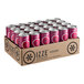 A cardboard box of Izze Blackberry Sparkling Juice cans.