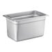 A silver Choice 1/4 size stainless steel pan with a lid.