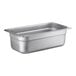 A stainless steel Choice 1/3 size steam table pan with a lid.