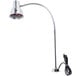 A silver Carlisle FlexiGlow single arm bulb warmer heat lamp with a black power cord and red shade.