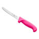 A Choice serrated utility knife with a neon pink handle.