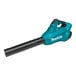 A close-up of a blue and black Makita cordless blower.
