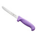 A purple serrated utility knife with a purple handle.
