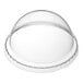 A clear plastic dome lid with no hole over a white background.