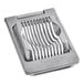 A silver metal Choice rectangular egg slicer with stainless steel wires.
