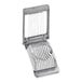 A silver rectangular aluminum egg slicer with stainless steel wires.