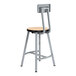 A gray metal National Public Seating lab stool with a Fusion Maple wood seat and backrest.