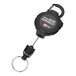 A black KEY-BAK key chain with a black ring attached to a black retractable cord.