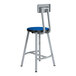 A gray metal National Public Seating lab stool with a Persian blue seat and backrest.