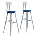 A pair of National Public Seating lab stools with blue seats and backrests.