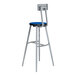 A gray metal lab stool with a Persian blue seat and backrest.