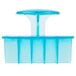 A blue rectangular plastic container with a white border containing a blue plastic bread stamp with a clear lid.