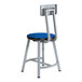 A blue and silver metal National Public Seating lab stool with a blue rectangular seat and backrest.